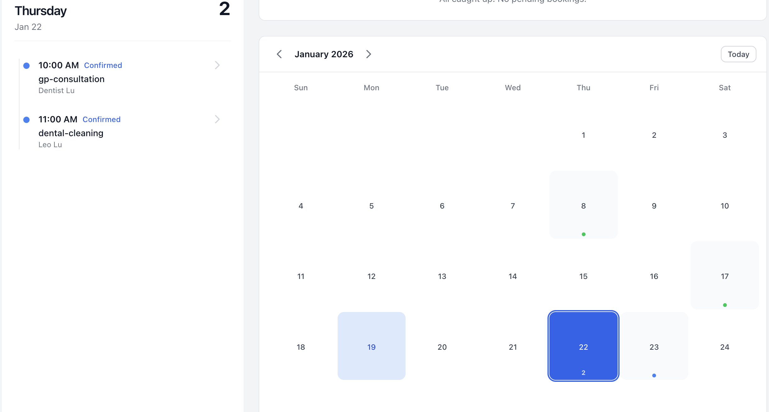 Calendar and booking management